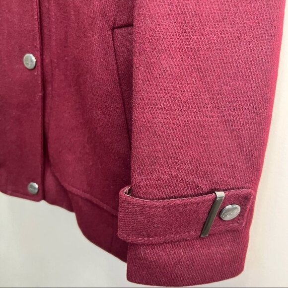 Kenneth Cole Burgundy Wool Blend Faux Fur Hooded Coat Size XS - Picture 6 of 13